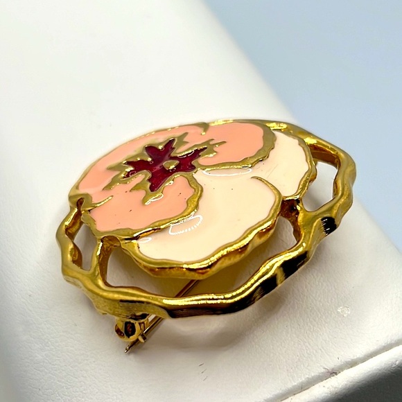 Avon Pink & Gold Pansy Trimmed Brooch. - Picture 5 of 6